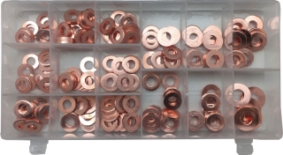 Podložky medené tesniace pod vstrekovače, 15 typov, súprava 150 dielov, Triumf