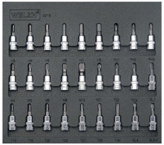 Hlavica zástrčné 1/4", Inbus, Torx, XZN, krížové a ploché, CrV, 27 dielov, Welzh