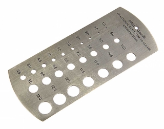 Nerezová mierka na meranie veľkosti vrtákov 1 - 13 mm, 25 otvorov