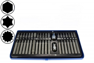 Kombi sada bitov 10 mm, Inbus, Torx, XZN, adaptér 3/8" a 1/2", 40 ks, CrV, Condor Werkzeug
