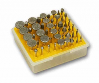 Diamantové frézy, sada rôznych tvarov, 3 mm upínacia stopka, 50 dielov, Warco