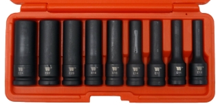 Hlavica nástrčné 1/2", predĺžené, E-profil, E10-E24, sada 9 dielov, Welzh