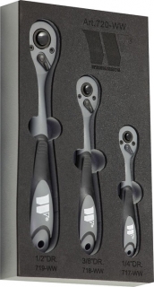 Súprava račien 1/2", 3/8", 1/4", 72 zubov, materiál CrV, 3 ks, Welzh