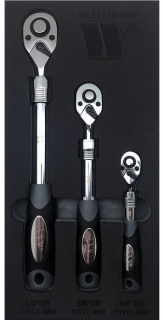 Súprava teleskopických ráčeň s prepínacou páčkou a vyhadzovačom 1/2", 3/8", 1/4", 72 zubov, 3 ks, Welzh