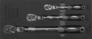 Súprava teleskopických ráčeň s výkyvnou hlavou a vyhadzovačom 1/2", 3/8", 1/4", 72 zubov, 3 ks, Welzh