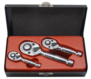 Sada krátkych ráčeň 1/2", 3/8", 1/4", s prepínacou páčkou a vyhadzovačom 72 zubov, 3 kusy, Welzh
