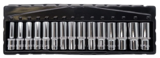 Nástrčné hlavice 1/2", 10 - 24 mm, CrV, predĺžené, sada 15 dielov, Welzh