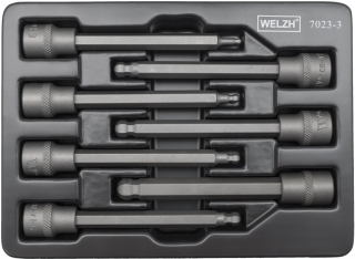 Hlavica zástrčná 3/8", Inbus s guľou, s hrotom HB3-HB10, extra dlhé 110 mm, S2, sada 7 dielov, Welzh