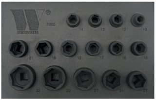 Hlavica nástrčné 1/2", 6 hrán, pre rázové uťahovače, CrMo, 10-32 mm, sada 15 dielov, Welzh