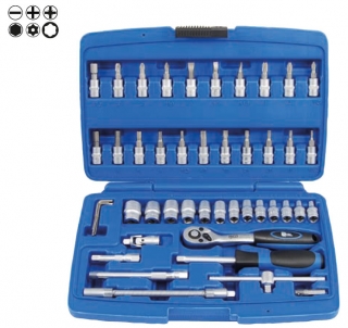 Gola sada 1/4", Super-Lock 4 - 14 mm, Torx vŕtaný, 47 dielov, Triumf