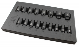 Hlavica nástrčné 1/2", 6 hrán, pre rázové uťahovače, CrMo, 10-32 mm, sada 17 dielov, Welzh