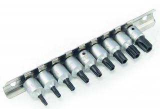 Hlavica zástrčná 1/4", Torx Security TS10 - TS50, vŕtané, súprava 9 dielov, Triumf