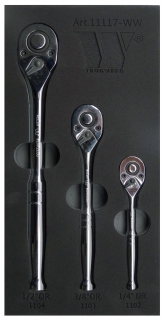 Sada ráčičiek 1/2", 3/8", 1/4", klasický štýl, 72 zubov, s prepínacou páčkou a vyhadzovačom, Welzh