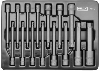 Hlavica zástrčné 1/4", 3/8", 1/2", Torx T6-T70, extra dlhé 110 mm, S2, sada 15 dielov, Welzh