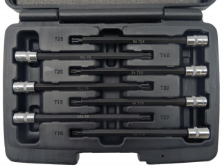 Hlavica zástrčná 1/4", Torx T10-T40, extra dlhé 130 mm so zaguľatenou hlavou, S2, sada 6 dielov, Welzh