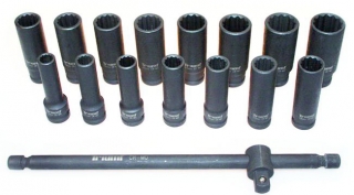 Hlavica nástrčné 1/2", 12 hrán 10 - 24 mm, predĺžené, tvrdené, 17 ks, Triumf