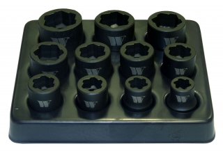 Hlavica nástrčné protišmykové 3/8", pre rázové uťahovače, CrMo, 8-19 mm, sada 11 dielov, Welzh