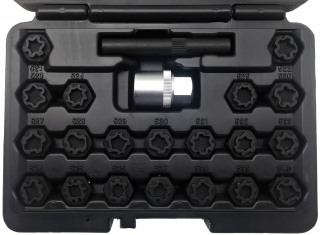 Hlavica na bezpečnostné skrutky kolies pre vozidlá VAG, "štvorlístok", sada 22 dielov, Welzh