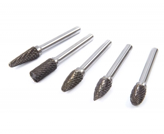 Karbidové stopkové frézy rôznych tvarov, stopka 6 mm, priemer 10 mm, 5 ks