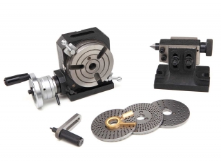 Horizontálny a vertikálny otočný stôl 110 mm, 3 deliace kotúčiky, koník - sada